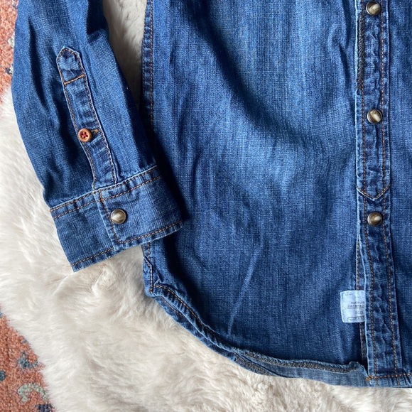 Zara boys denim shirt chambray snap front shirt kids western pockets size 8 - Picture 3 of 10